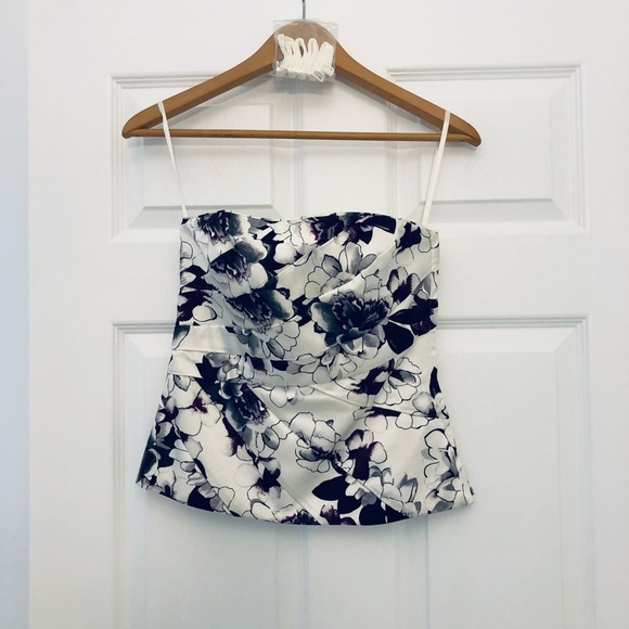 Satiny strapless corset from White House Black Market. Purple floral pattern - Picture 1 of 5